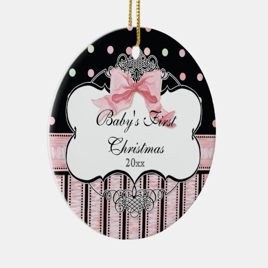 Baby Eerste kerst Ornament - Franse Bow Swirl (Rechts)