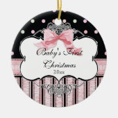 Baby Eerste kerst Ornament - Franse Bow Swirl (Voorkant)
