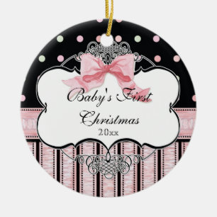 Baby Eerste kerst Ornament - Franse Bow Swirl