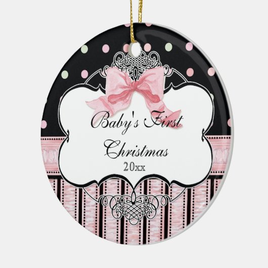 Baby Eerste kerst Ornament - Franse Bow Swirl (Links)