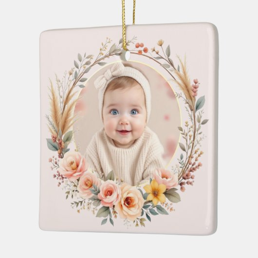 Baby Eerste Kerst Pampas Grass Wildflower Boho Keramisch Ornament (Links)