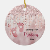 Baby eerste Kerst roos blush glitter druppels Keramisch Ornament (Voorkant)