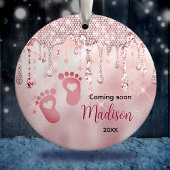 Baby eerste Kerst roos blush glitter druppels Keramisch Ornament