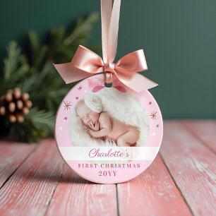 Baby Eerste Kerst Roze Bow & Stars Ornament