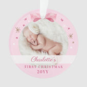 Baby Eerste Kerst Roze Bow & Stars Ornament (voorkant)
