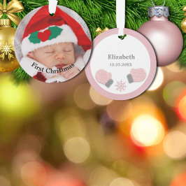 Baby Eerste Kerst Roze Handschoentjes Foto Ornamen Ornament