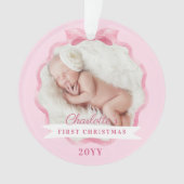 Baby Eerste Kerst Roze Lint & Boog Ornament (voorkant)