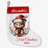 Baby eerste kerst schattig Beer gepersonaliseerd Kleine Kerstsok (Voorkant)