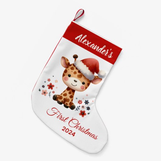 Baby eerste kerst schattige Giraffe gepersonalisee Kleine Kerstsok (Voorkant (Hangend))