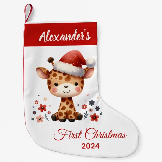 Baby eerste kerst schattige Giraffe gepersonalisee Kleine Kerstsok (Voorkant)