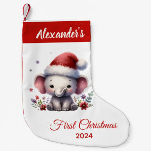 Baby eerste kerst schattige olifant gepersonalisee kleine kerstsok
