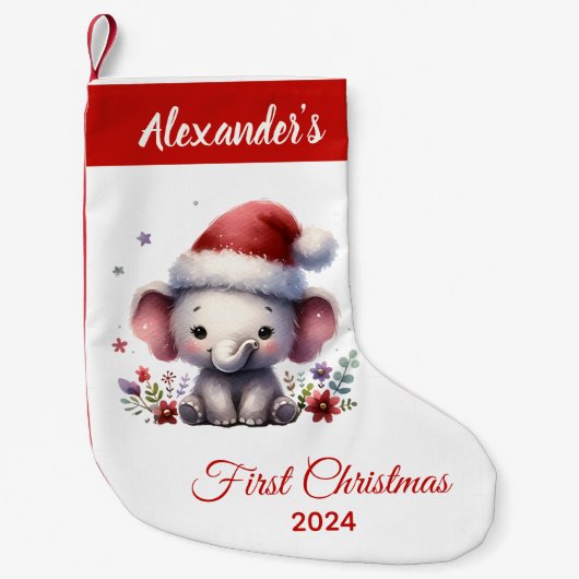 Baby eerste kerst schattige olifant gepersonalisee kleine kerstsok (Voorkant)