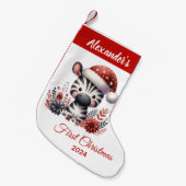 Baby eerste kerst schattige zebra gepersonaliseerd kleine kerstsok (Voorkant (Hangend))