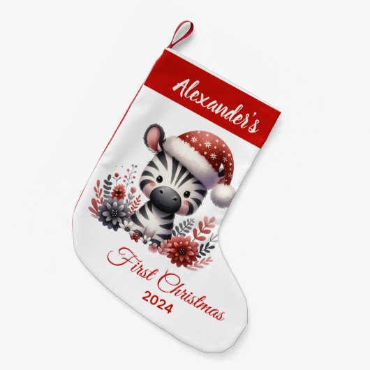 Baby eerste kerst schattige zebra gepersonaliseerd kleine kerstsok (Voorkant (Hangend))