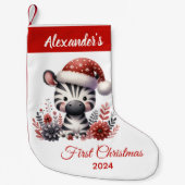 Baby eerste kerst schattige zebra gepersonaliseerd kleine kerstsok (Voorkant)