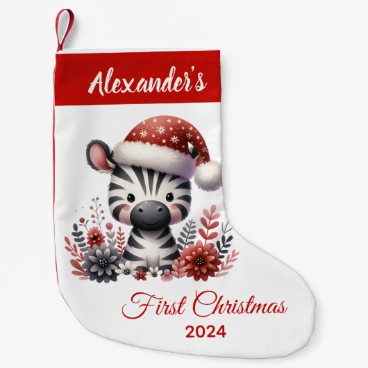 Baby eerste kerst schattige zebra gepersonaliseerd kleine kerstsok (Voorkant)
