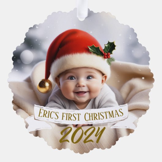 Baby Eerste kerst Schattigee vos Ornament Kaart (Achterkant)