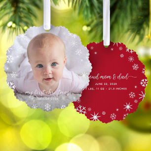 Baby Eerste Kerst Sneeuwvlokken Nieuw Ouders Scrip Ornament Kaart
