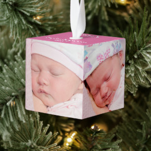 Baby Eerste Kerst Vijf foto's Keepsake Roze Decoratie