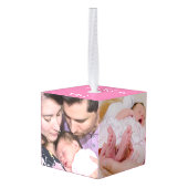 Baby Eerste Kerst Vijf foto's Keepsake Roze Decoratie (Achter hoekig)