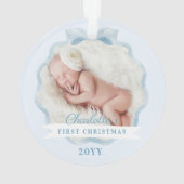 Baby Eerste Kerst Waterverf Blue Ribbon & Bow Ornament (achterkant)