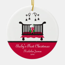 Baby Eerste kerst - Wieg en kerstkous Keramisch Ornament