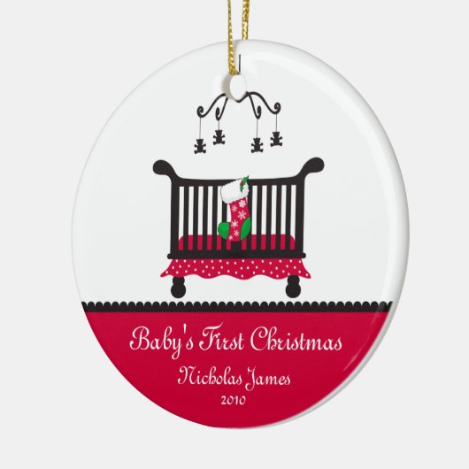 Baby Eerste kerst - Wieg en kerstkous Keramisch Ornament (Links)