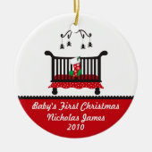 Baby Eerste kerst - Wieg en kerstkous Keramisch Ornament (Voorkant)