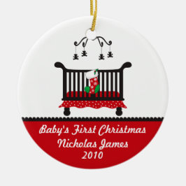 Baby Eerste kerst - Wieg en kerstkous Keramisch Ornament
