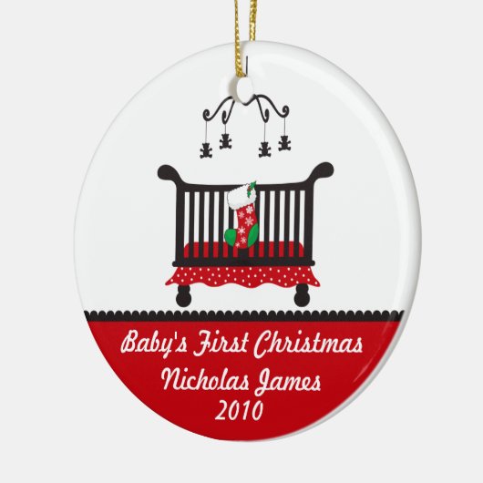 Baby Eerste kerst - Wieg en kerstkous Keramisch Ornament (Links)