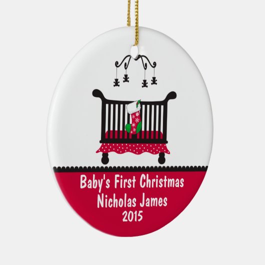 Baby Eerste kerst - Wieg en kerstkous Keramisch Ornament (Rechts)