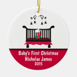Baby Eerste kerst - Wieg en kerstkous Keramisch Ornament