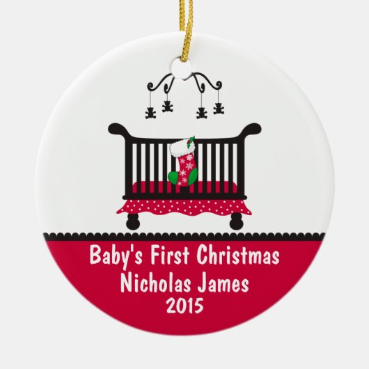 Baby Eerste kerst - Wieg en kerstkous Keramisch Ornament (Voorkant)