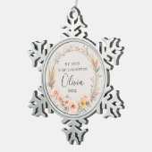 Baby Eerste kerst Wildflower Boho Personaliseren Tin Sneeuwvlok Ornament (Rechts)