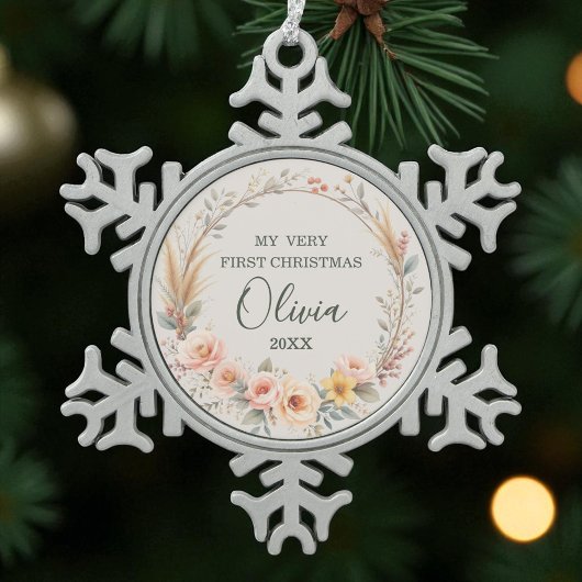 Baby Eerste kerst Wildflower Boho Personaliseren Tin Sneeuwvlok Ornament