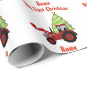 Baby EERSTE KERST WRAPPING RODE TRACTOR Custom Cadeaupapier (Rol Hoek)