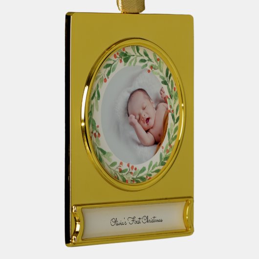 Baby Eerste kerstbanner-versiering Verguld Banner Ornament (Rechts)