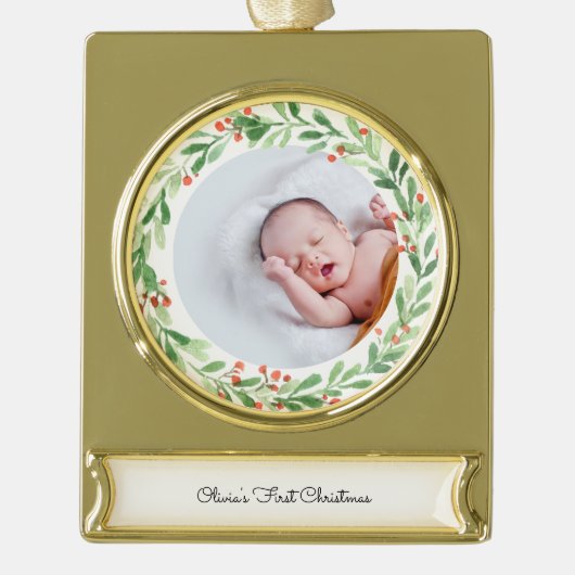 Baby Eerste kerstbanner-versiering Verguld Banner Ornament (Voorkant)