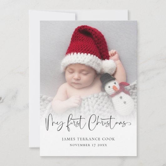 Baby eerste kerstbevalling Datum foto-overlay Hol Feestdagenkaart (Voorkant)
