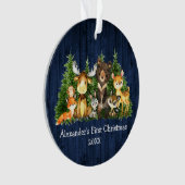 Baby eerste kerstblauw bos met hout ornament (voorkant)