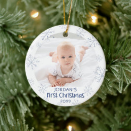 Baby eerste kerstblauw Snowflake 2 Foto Keramisch Ornament