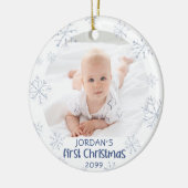 Baby eerste kerstblauw Snowflake 2 Foto Keramisch Ornament (Links)