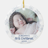 Baby eerste kerstblauw Snowflake 2 Foto Keramisch Ornament (Achterkant)