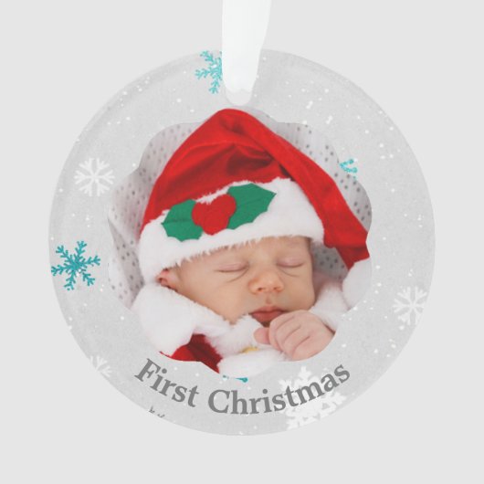 Baby eerste kerstblauwe sneeuwvlokken Foto Ornament (voorkant)