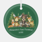 Baby eerste kerstboomdieren groene ronde glas ornament (Voorkant)