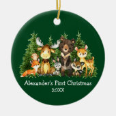 Baby eerste kerstboomdieren groene ronde keramisch ornament (Voorkant)