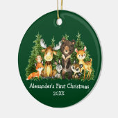 Baby eerste kerstboomdieren groene ronde keramisch ornament (Links)