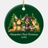 Baby eerste kerstboomdieren groene ronde keramisch ornament (Achterkant)