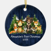 Baby Eerste Kerstbos Dieren Blauwe FOTO Keramisch Ornament (Voorkant)