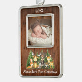 Baby eerste kerstbos Dieren Foto Rustic Verzilverd Omlijst Ornament (Links)